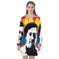 Pablo Escobar Long Sleeve Chiffon Shift Dress 