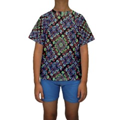 Colorful Floral Collage Pattern Kids  Short Sleeve Swimwear by dflcprintsclothing