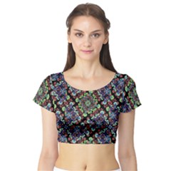 Colorful Floral Collage Pattern Short Sleeve Crop Top (tight Fit) by dflcprintsclothing