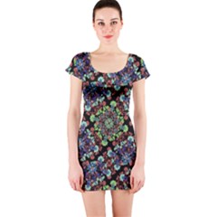 Colorful Floral Collage Pattern Short Sleeve Bodycon Dress by dflcprintsclothing