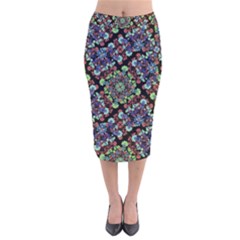 Colorful Floral Collage Pattern Velvet Midi Pencil Skirt by dflcprintsclothing