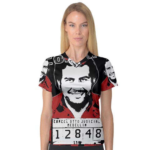 Pablo Escobar Women s V-neck Sport Mesh Tee by Valentinaart