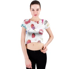 Hand Painted Summer Background  Crew Neck Crop Top by TastefulDesigns