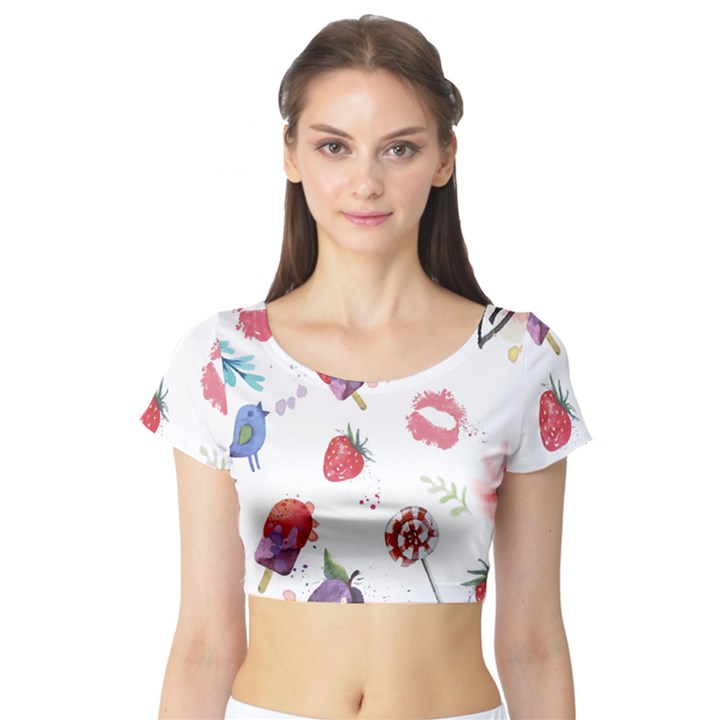 Hand Painted Summer Background  Short Sleeve Crop Top (Tight Fit)