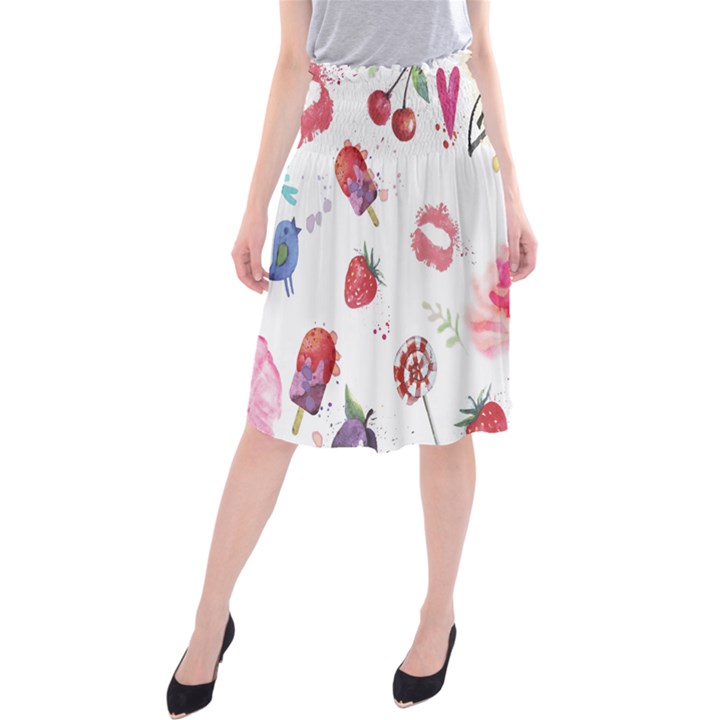 Hand Painted Summer Background  Midi Beach Skirt