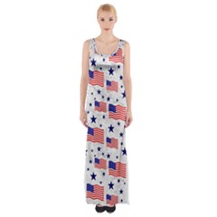 Flag Of The Usa Pattern Maxi Thigh Split Dress by EDDArt