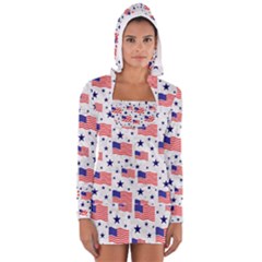 Flag Of The Usa Pattern Women s Long Sleeve Hooded T-shirt by EDDArt