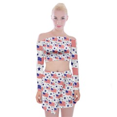 Flag Of The Usa Pattern Off Shoulder Top With Skirt Set by EDDArt