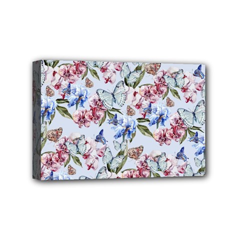 Watercolor Flowers Butterflies Pattern Blue Red Mini Canvas 6  X 4  by EDDArt