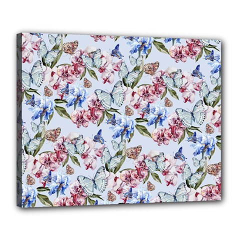 Watercolor Flowers Butterflies Pattern Blue Red Canvas 20  X 16  by EDDArt