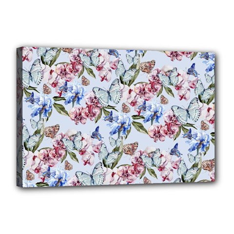 Watercolor Flowers Butterflies Pattern Blue Red Canvas 18  X 12  by EDDArt