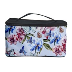 Watercolor Flowers Butterflies Pattern Blue Red Cosmetic Storage Case by EDDArt