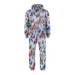 Watercolor Flowers Butterflies Pattern Blue Red Hooded Jumpsuit (kids) by EDDArt