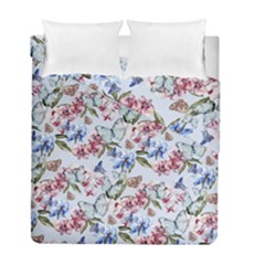 Watercolor Flowers Butterflies Pattern Blue Red Duvet Cover Double Side (full/ Double Size) by EDDArt