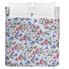 Watercolor Flowers Butterflies Pattern Blue Red Duvet Cover Double Side (queen Size) by EDDArt