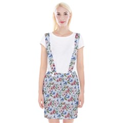 Watercolor Flowers Butterflies Pattern Blue Red Braces Suspender Skirt by EDDArt