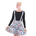 Watercolor Flowers Butterflies Pattern Blue Red Suspender Skater Skirt View1