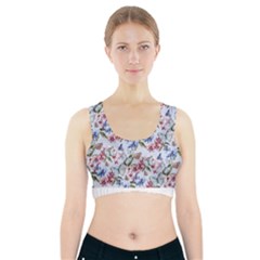 Watercolor Flowers Butterflies Pattern Blue Red Sports Bra With Pocket by EDDArt