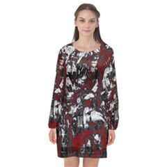 Pattern Long Sleeve Chiffon Shift Dress 