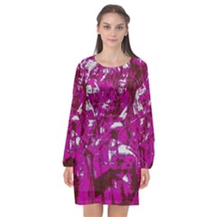 Pattern Long Sleeve Chiffon Shift Dress 