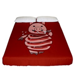 Red Stupid Self Eating Gluttonous Pig Fitted Sheet (california King Size) by CreaturesStore