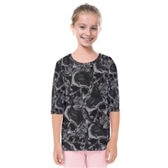 Skulls Pattern Kids  Quarter Sleeve Raglan Tee