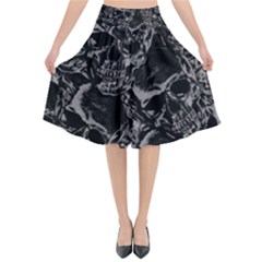 Skulls Pattern Flared Midi Skirt