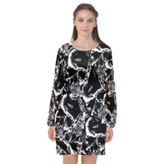 Skulls Pattern Long Sleeve Chiffon Shift Dress 