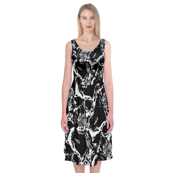 Skulls pattern Midi Sleeveless Dress