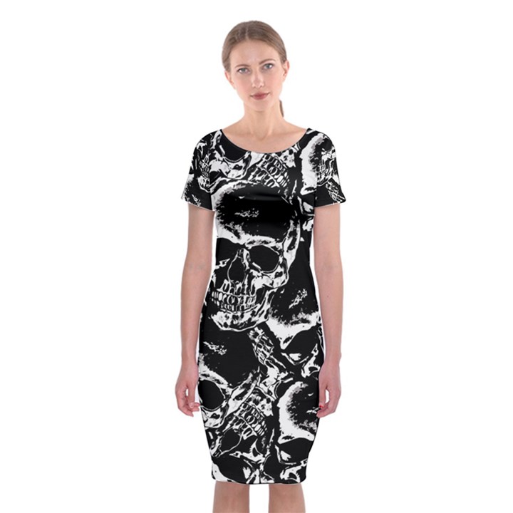 Skulls pattern Classic Short Sleeve Midi Dress