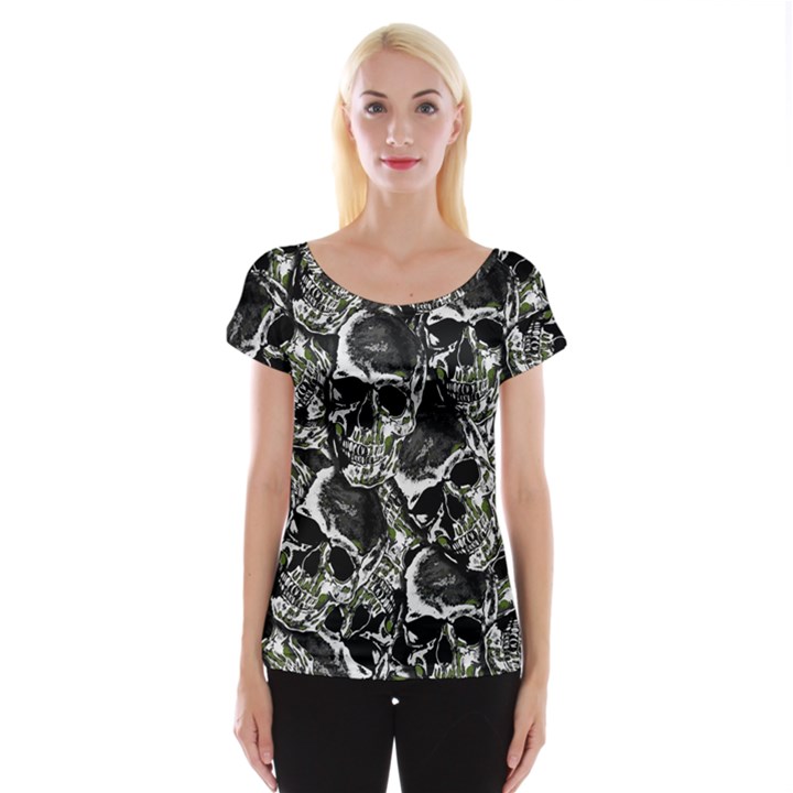 Skulls pattern Women s Cap Sleeve Top