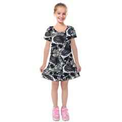 Skulls Pattern Kids  Short Sleeve Velvet Dress