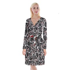 Skulls Pattern Long Sleeve Velvet Front Wrap Dress