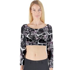 Skulls Pattern Long Sleeve Crop Top by ValentinaDesign