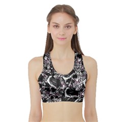 Skulls Pattern Sports Bra With Border by ValentinaDesign