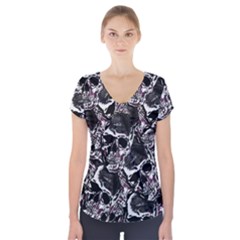 Skulls Pattern Short Sleeve Front Detail Top