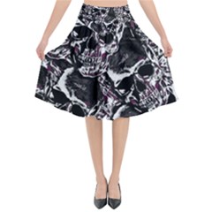 Skulls Pattern Flared Midi Skirt