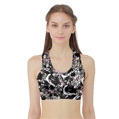 Skull Pattern Sports Bra With Border by ValentinaDesign