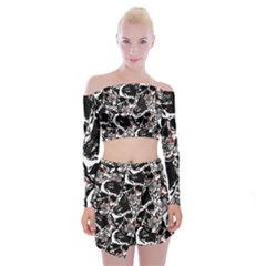 Skull Pattern Off Shoulder Top With Skirt Set