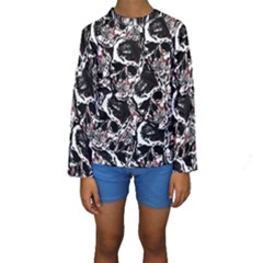 Skull Pattern Kids  Long Sleeve Swimwear by ValentinaDesign