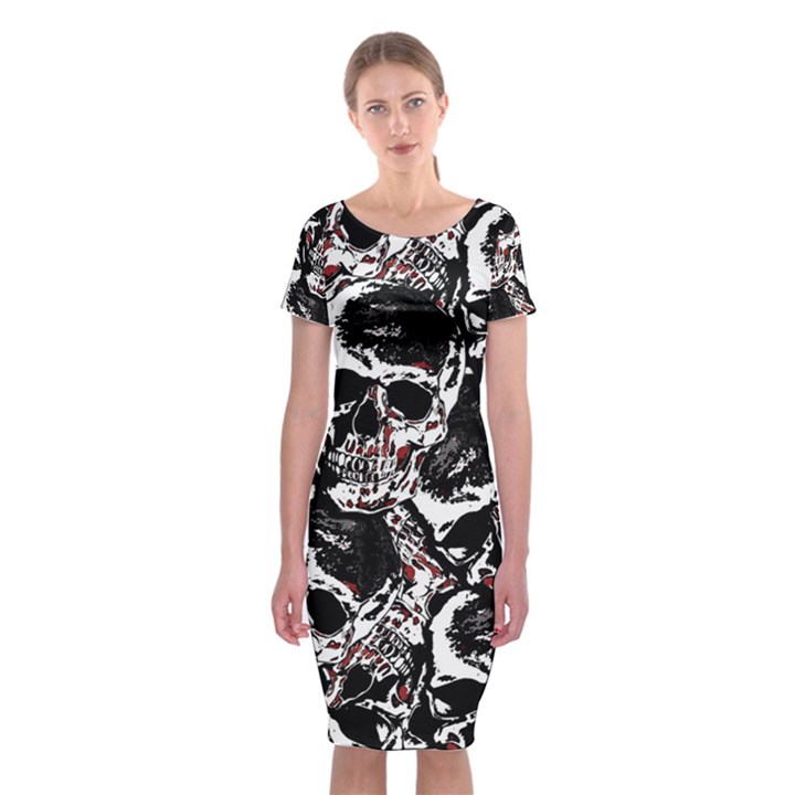 Skull pattern Classic Short Sleeve Midi Dress