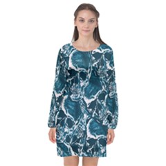 Skull Pattern Long Sleeve Chiffon Shift Dress  by ValentinaDesign