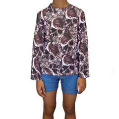 Skull Pattern Kids  Long Sleeve Swimwear by ValentinaDesign