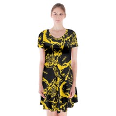 Skull Pattern Short Sleeve V-neck Flare Dress by ValentinaDesign