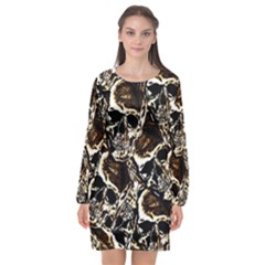 Skull Pattern Long Sleeve Chiffon Shift Dress 