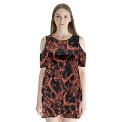 Skull Pattern Shoulder Cutout Velvet  One Piece by ValentinaDesign