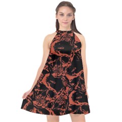 Skull Pattern Halter Neckline Chiffon Dress 