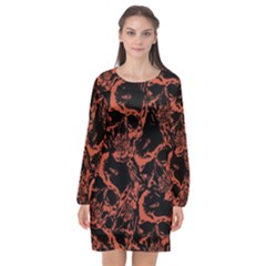 Skull Pattern Long Sleeve Chiffon Shift Dress 