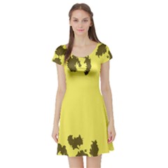 Banner Polkadot Yellow Grey Spot Short Sleeve Skater Dress by Mariart