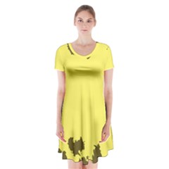 Banner Polkadot Yellow Grey Spot Short Sleeve V-neck Flare Dress by Mariart